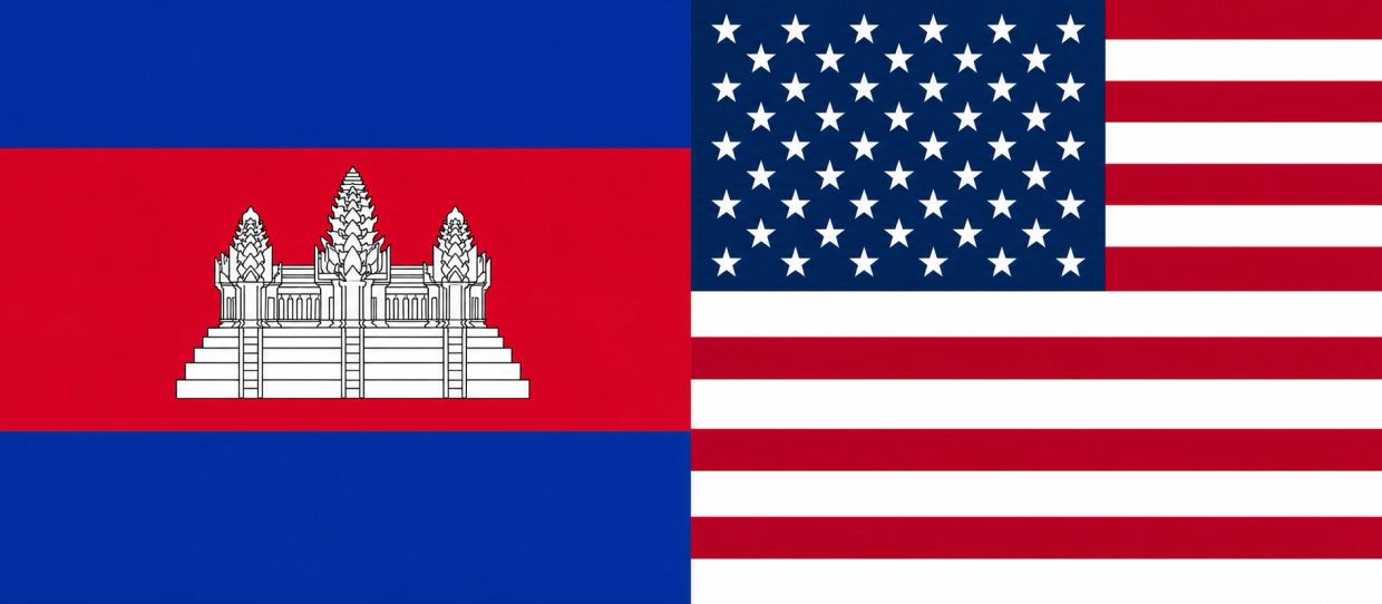 Combined flags of Cambodia and the United States.