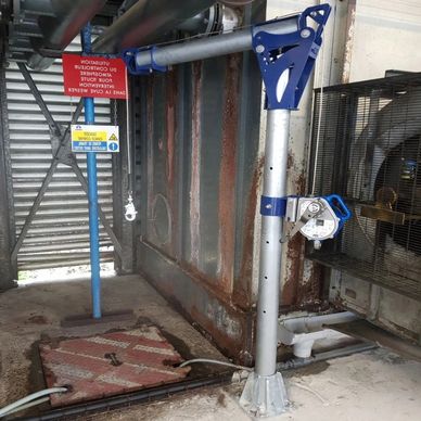 Industrial safety device with warning signs.
