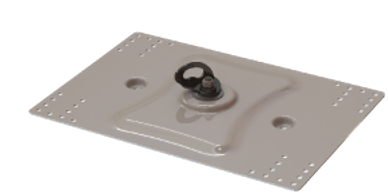 Metal plate with key lock and holes.