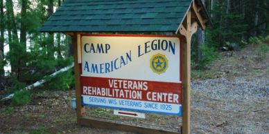 Sign for Camp American Legion Veterans Rehabilitation Center.