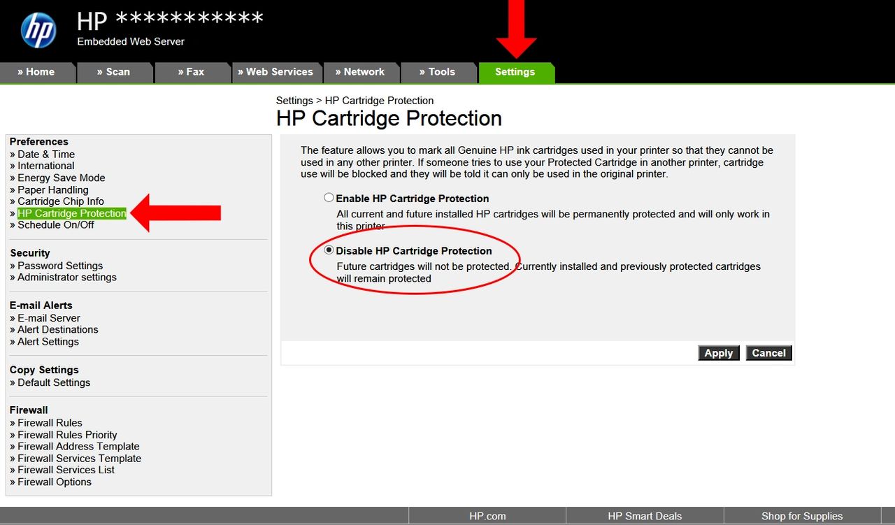 How To Disable Hp Cartridge Protection