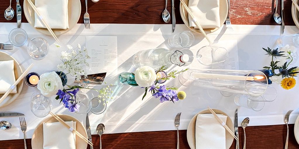 bud vases and candles for a wedding at thirds bk 
rule of thirds tablescape in greenpoint brooklyn