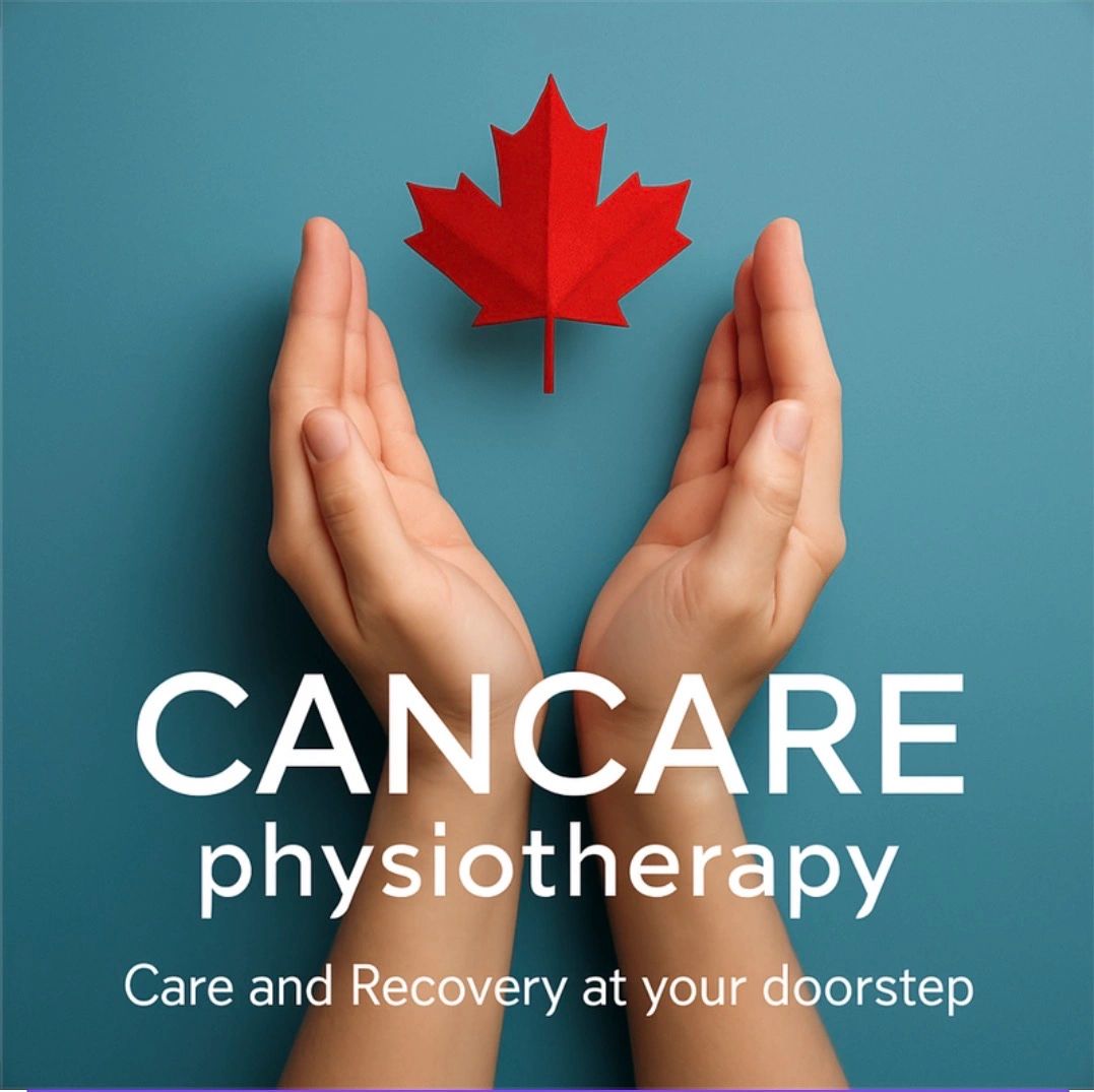 Hands gently holding a red maple leaf with text about physiotherapy care and recovery.