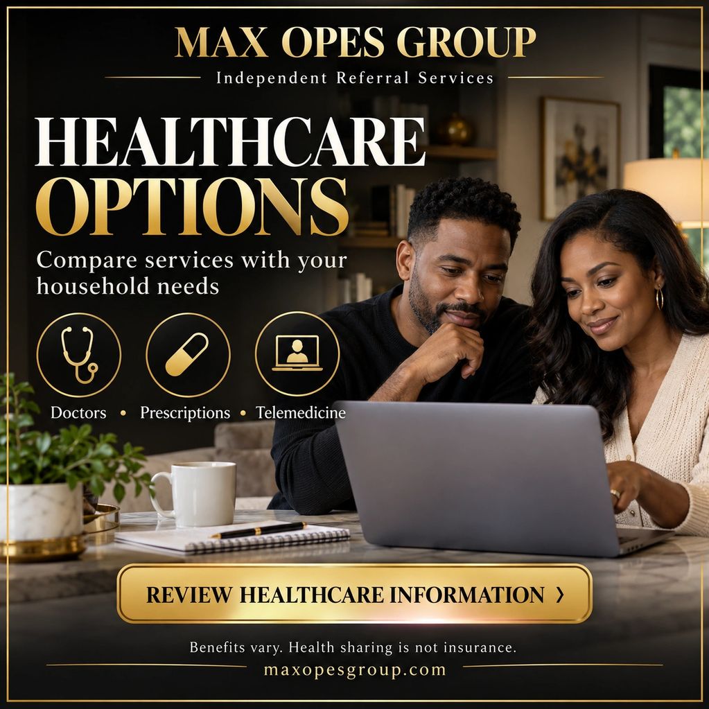 Couple exploring healthcare options online with Max Opes Group.