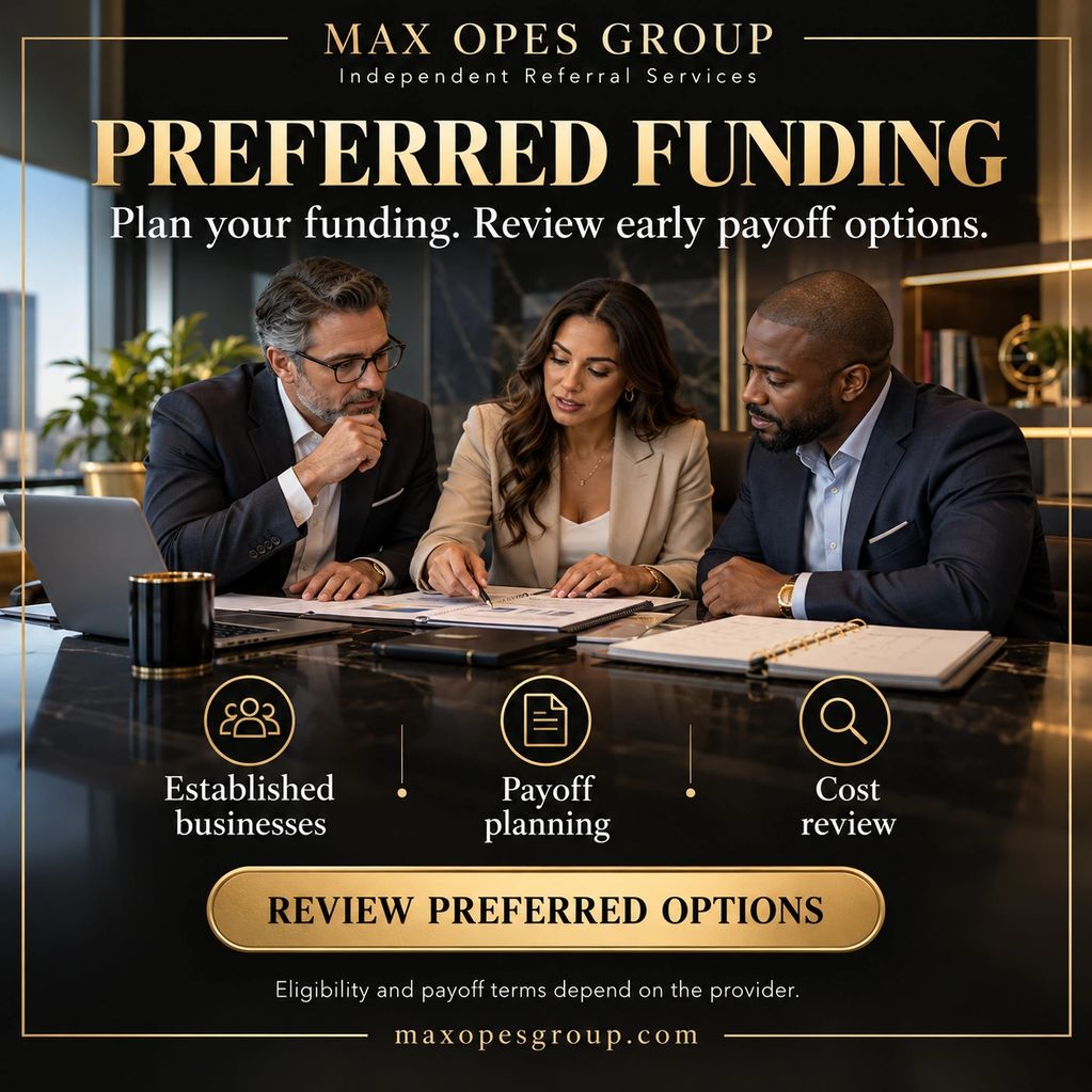 Business professionals discussing preferred funding options.