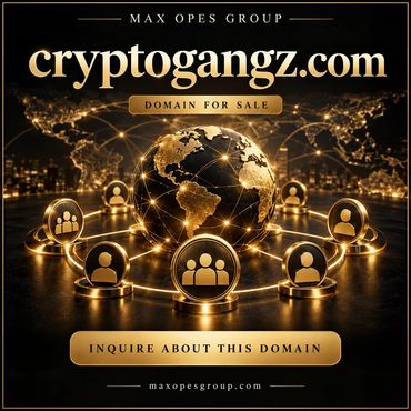 Advertisement for cryptogangz.com domain for sale.