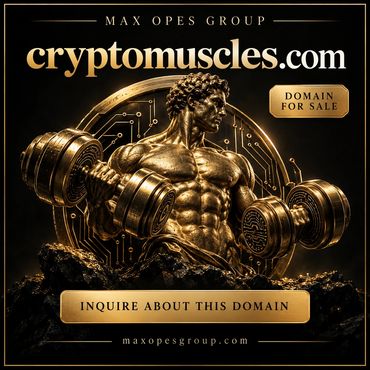 Advertisement for cryptomuscles.com domain sale.