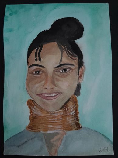 A long Neck Woman rof North Thailand painting by Toofan Majumder