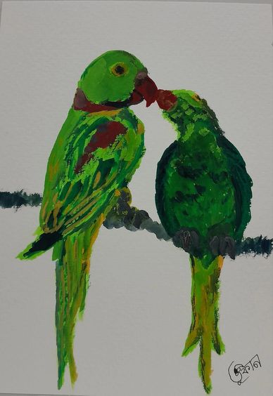 Parrots painting by Toofan Majumder