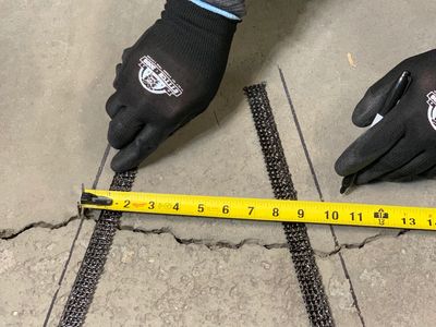 Measuring StitchDog™ concrete crack repair carbon fiber grid stitches