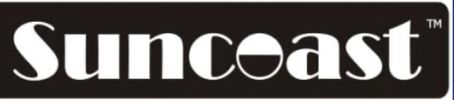 Suncoast logo in black and white with a distinctive 'o' design.