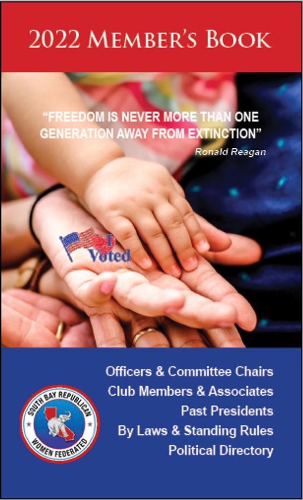 2022 Member's Book cover with a quote by Ronald Reagan and a child's hand on an adult's palm.