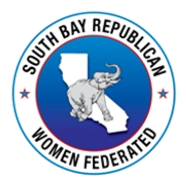 Logo of South Bay Republican Women Federated with an elephant and California map.