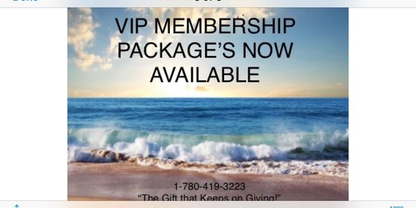 VIP membership packages offered with a scenic ocean background.
