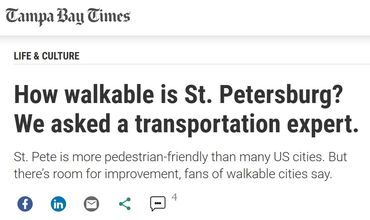 Article discussing the walkability of St. Petersburg with expert insights.