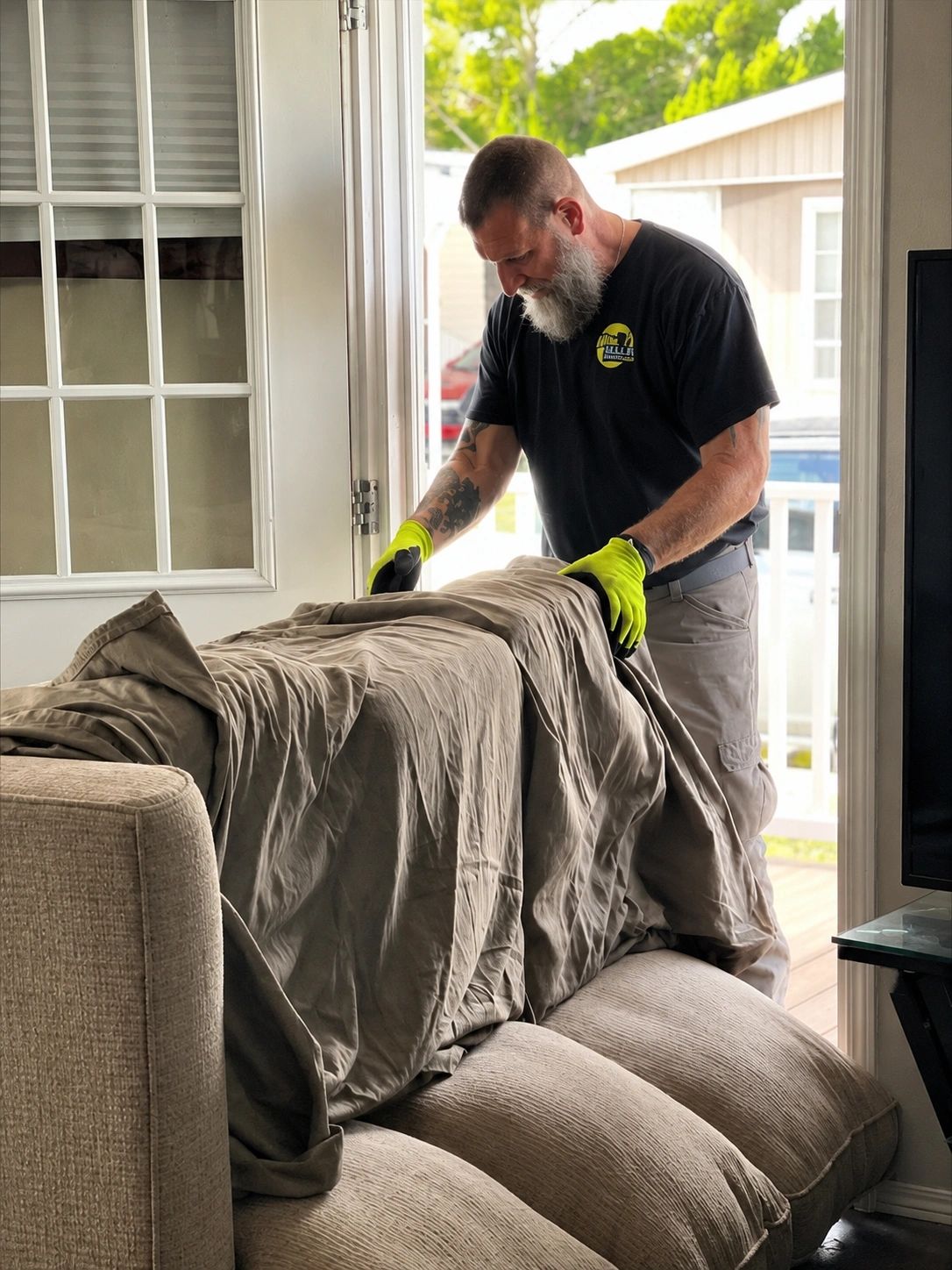 Junk Zilla team member removing a couch during  a furniture removal in New Smyrna Beach, FLorida