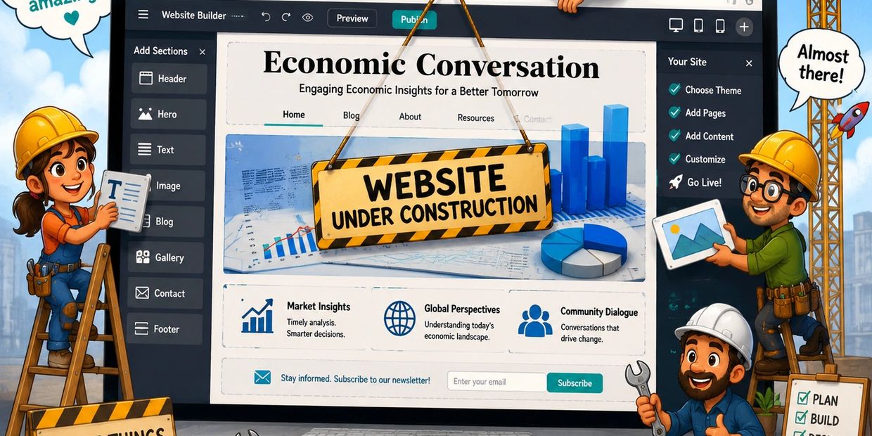 Cartoon construction workers building a website with an under construction sign.