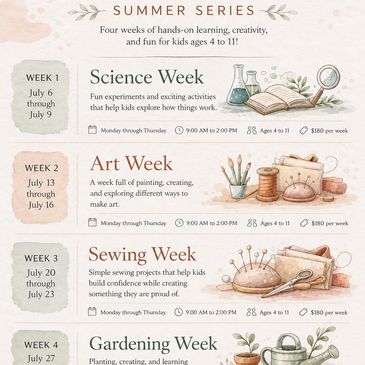 Summer series offers weekly creative and educational activities for kids ages 4 to 11.