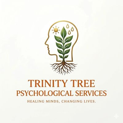 Logo of Trinity Tree Psychological Services with a tree growing inside a human head outline.