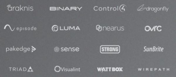 Araknis, Binary, Control4, Dragonfly, Episode, Luma, Lutron, Ovrc, Pakedge, Sense, Strong, SunBrite