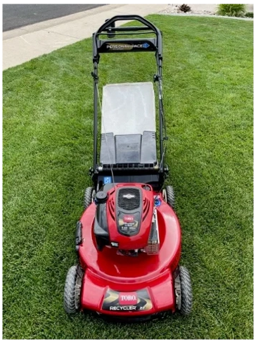 Toro self-pace push mower image to post on the market - representing a 4-cycle mower.