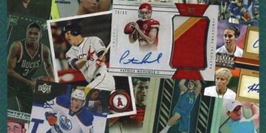 A collage of various sports trading cards featuring athletes from different sports.