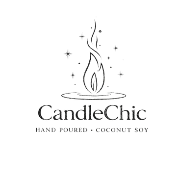Elegant logo of CandleChic featuring a stylized candle and decorative elements.