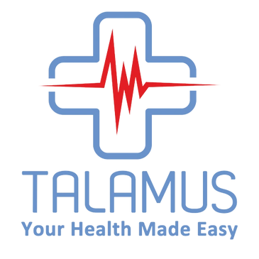 Logo of Talamus healthcare with a medical cross and heartbeat line.