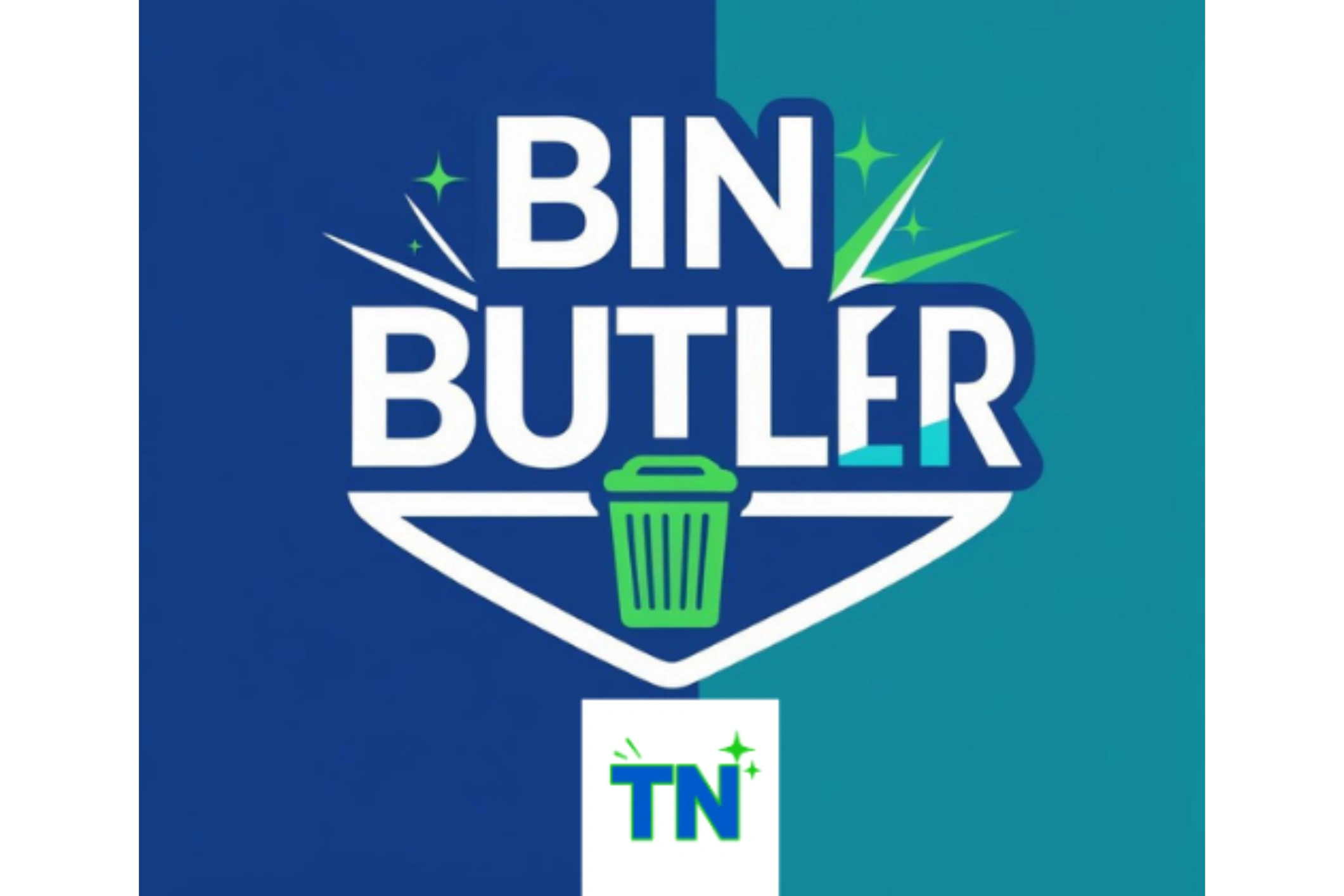 Logo for Bin Butler trash service with green and blue colors.