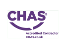 CHAS Accredited Contractor logo in purple and white.