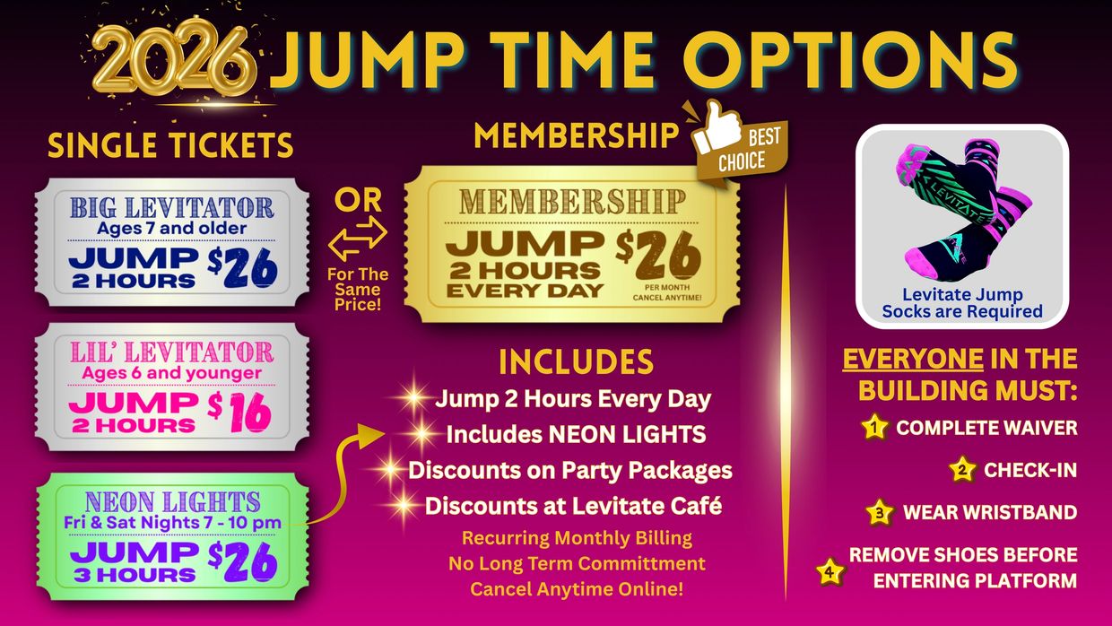 LEVITATE's 2026 jump ticket and membership options