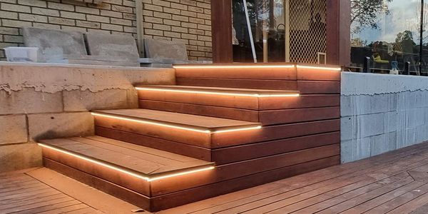 Stairs with LED light strip. 