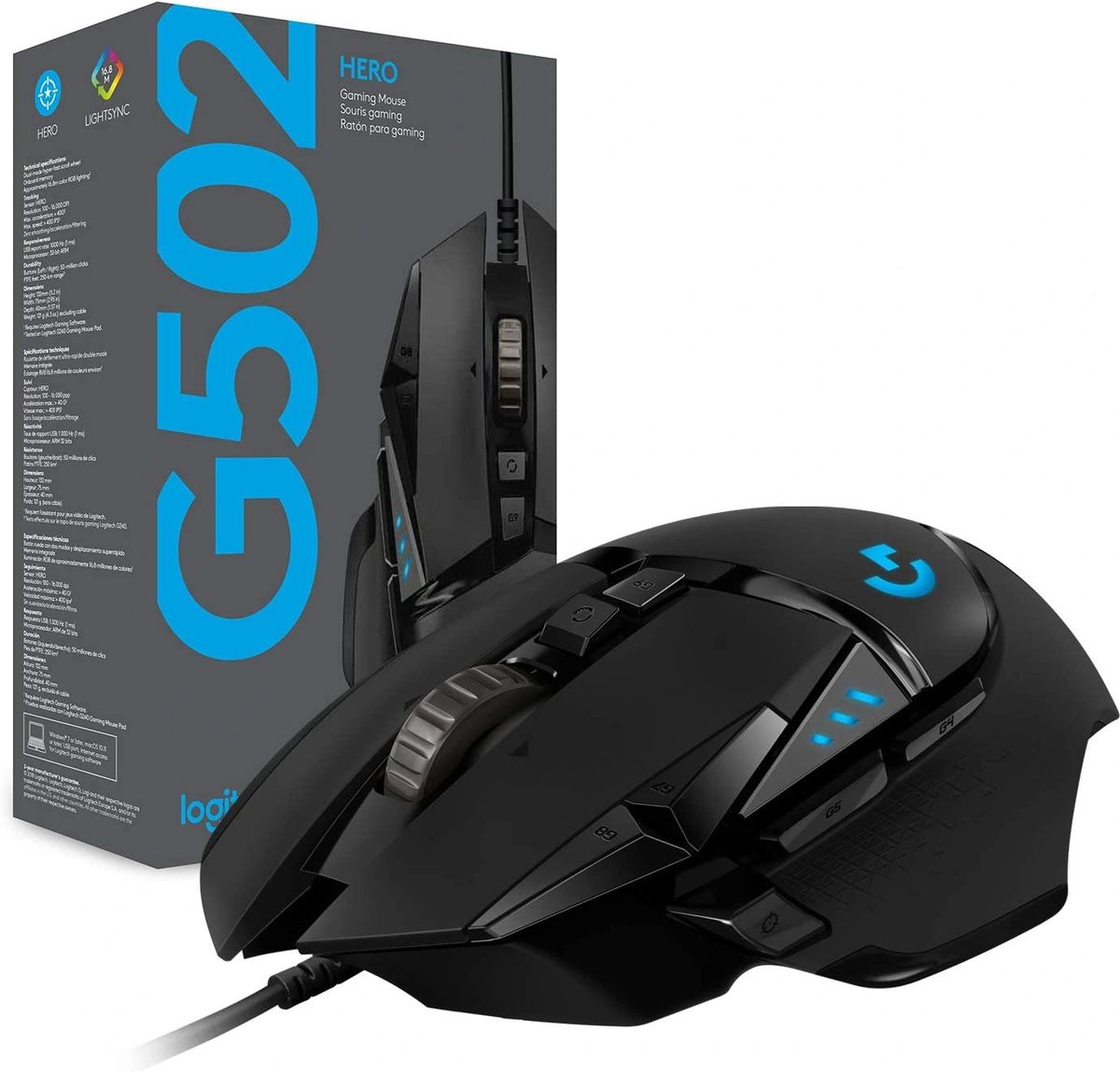Logitech G502 HERO High Performance Wired Gaming Mouse, HERO 25K Sensor,  25,600 DPI, RGB, Adjustable Weights,