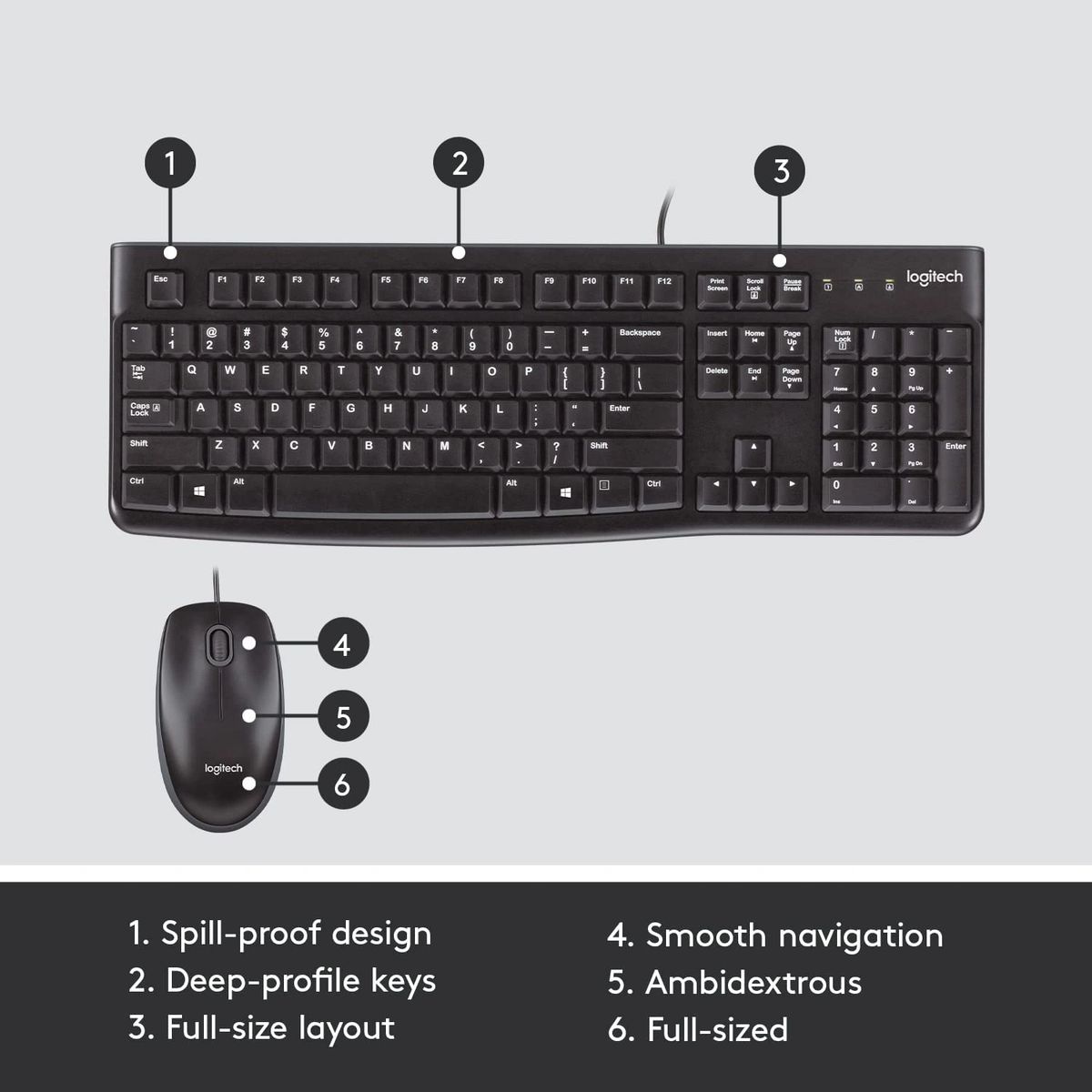 Logitech MK120 Wired Keyboard and Mouse Combo for Windows, Optical Wired  Mouse, Full-Size Keyboard, USB
