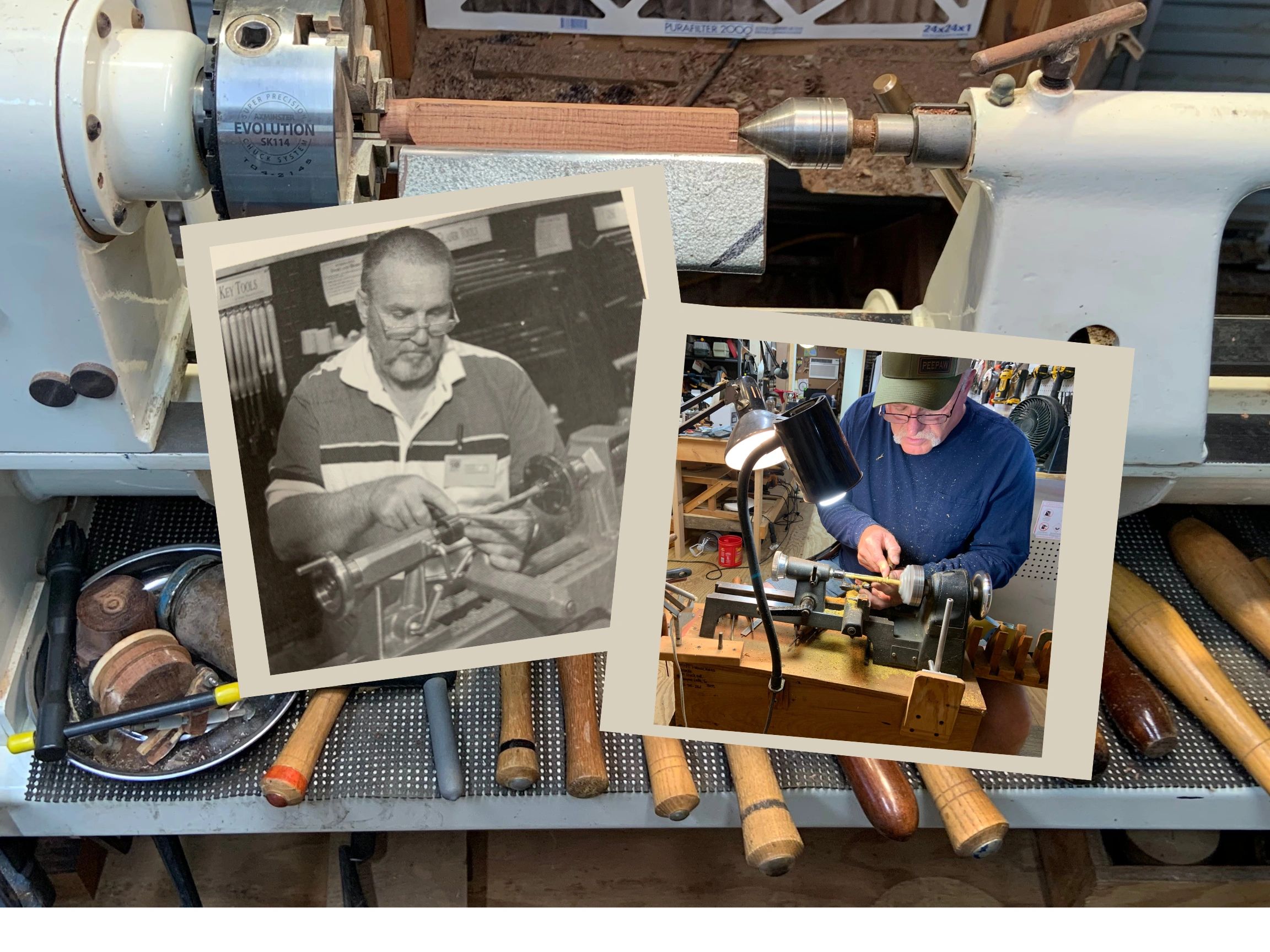 Michael and Harvey Helmke woodworking, woodturning, needlework