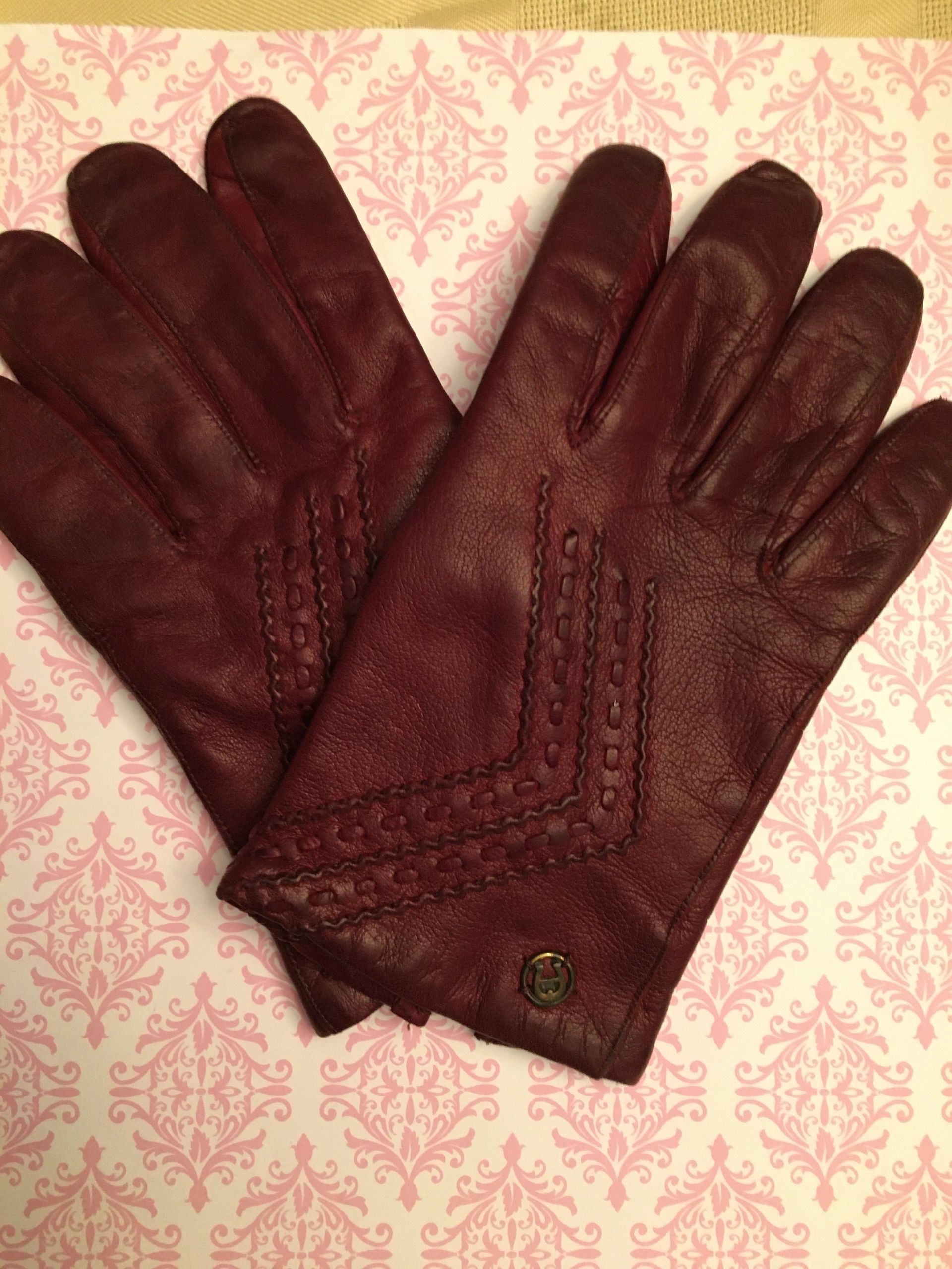 Voksen podning skærm Etienne Aigner Burgundy Leather Women's Gloves Sz 8