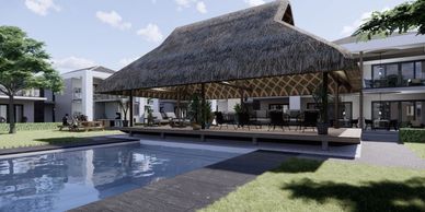 Grote palapa’s zorgen voor verkoeling en nodigen uit om heerlijk te relaxen