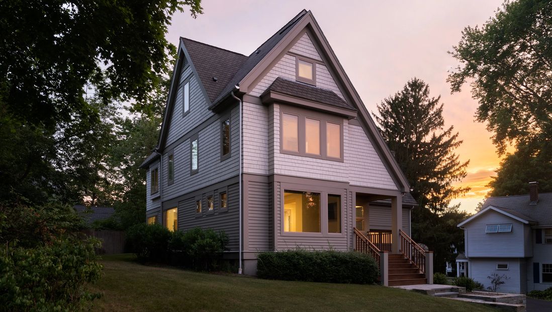 8 Lawrence-Contemporary American Four   Square-Exterior-Dusk Shot w/ Interior Lights