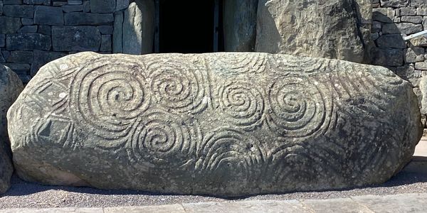 The entrance slab to Newgrange tomb, Ireland. This Irish megalithic stone, about 4500-5500 years old