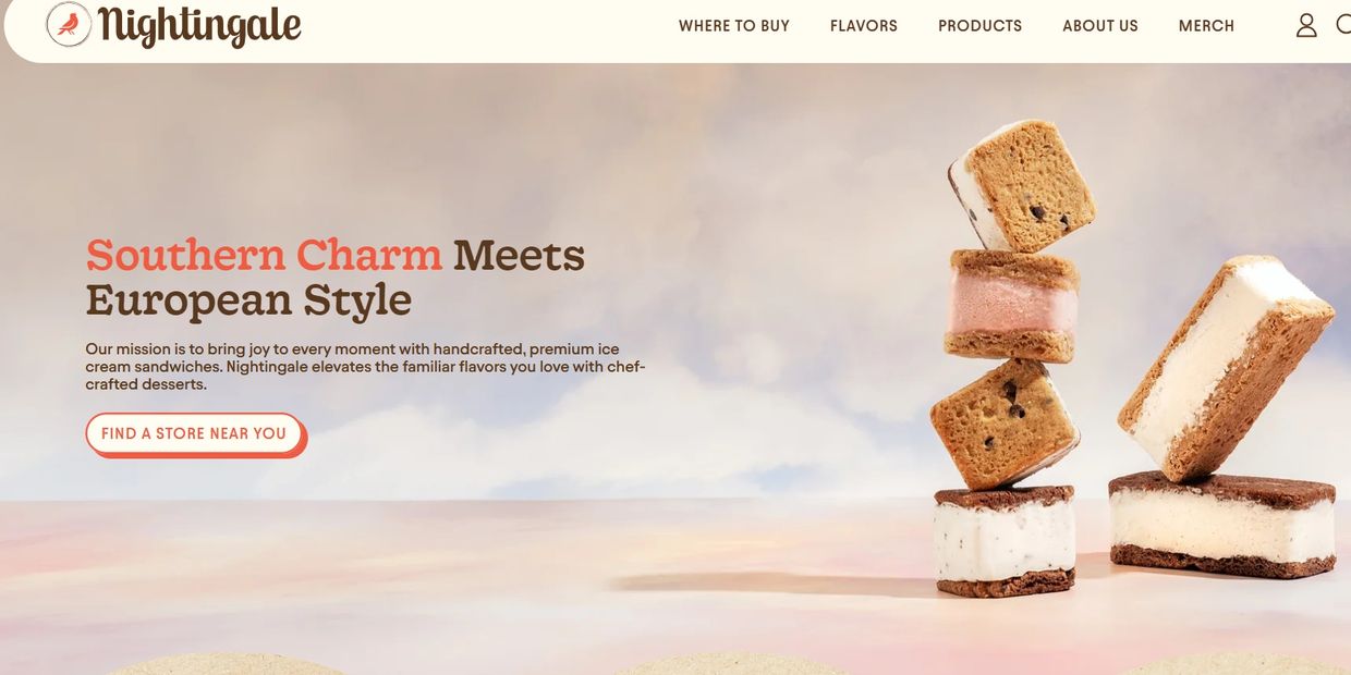 Nightingale showcases handcrafted premium ice cream sandwiches blending Southern charm and European style.
