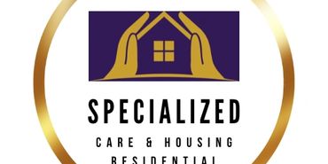 Purple background of a small house encased by hands. The house and hands are gold. Logo for Speciali