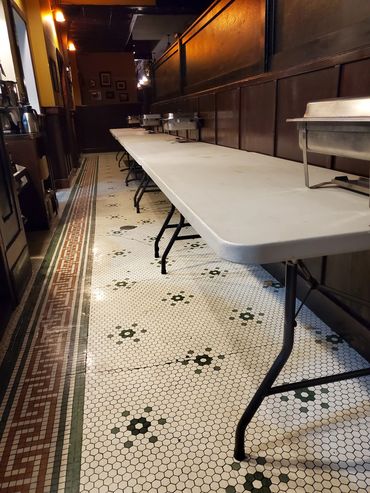 Buffet Line Setup with Chafers and Tables
