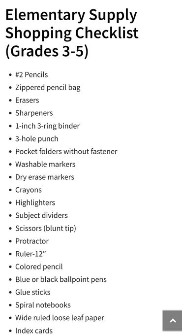 School Supply Checklist for Donations