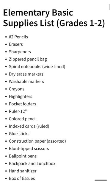 School Supply Checklist for Donations