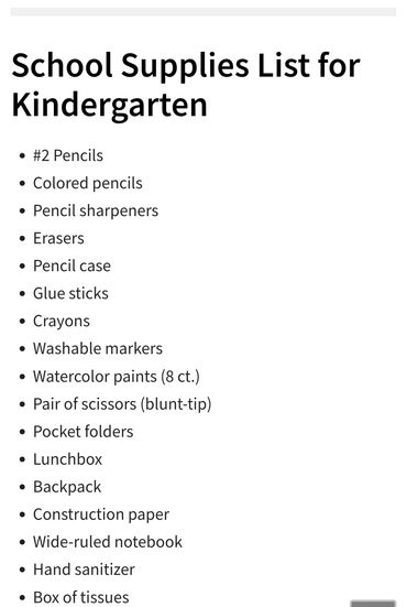 School Supply Checklist for Donations