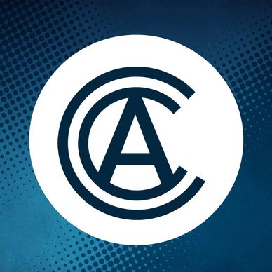 Logo with interlocked letters C, A, and C on blue background.