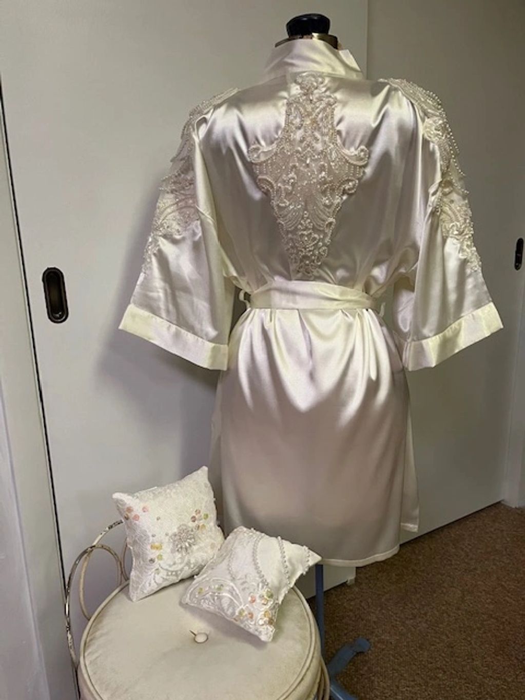 Bridal gown robe and ring bearer cusions