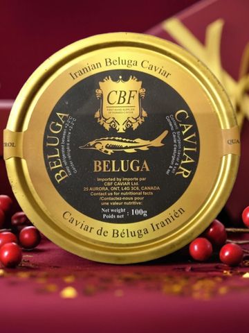 100g of authentic Beluga caviar from the Caspian Sea—pure luxury in every bite