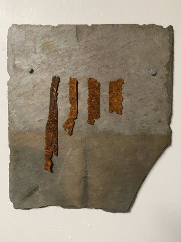 'Last Bloed: Olde Guarde'
rusted metal on slate
13.5" x 12" / 34.5cm x 30.5cm
2020