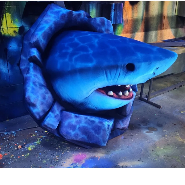 Shark Busted through Ocean Rock: sculpted with hard foam, lined with hard coat. Painted by me  